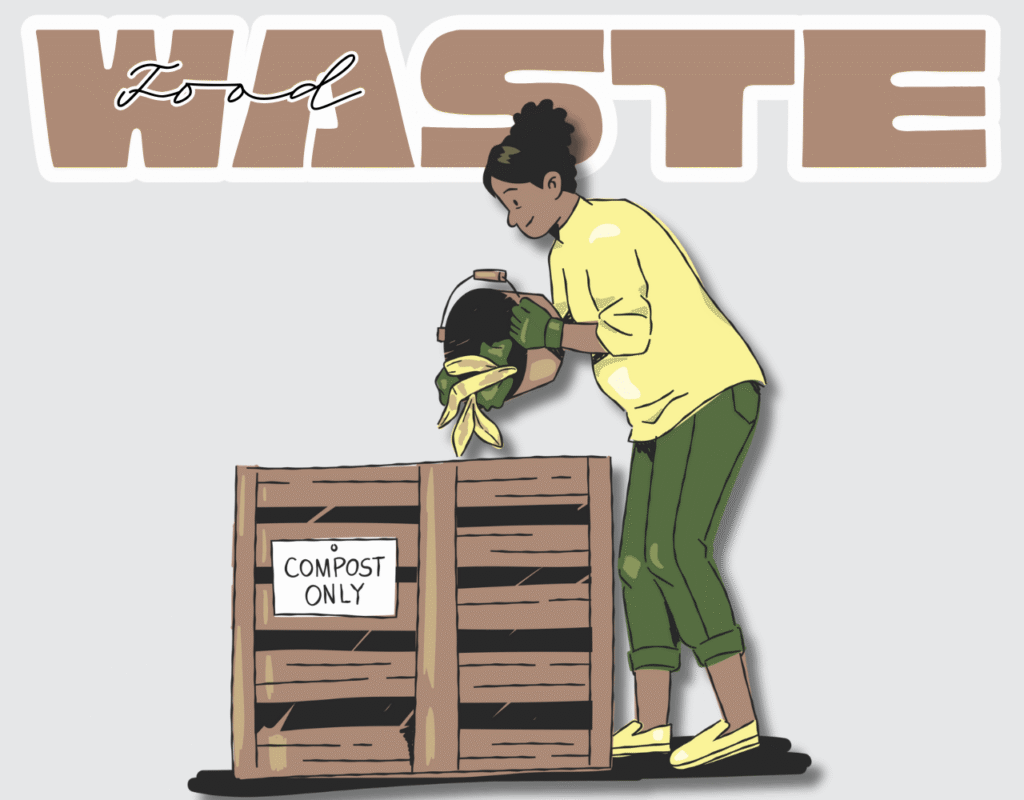 A lady throwing leftover food in compost only bin