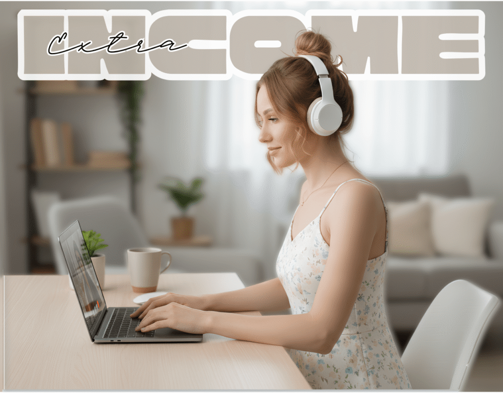 A girl Working from home on her side hustle